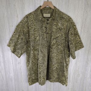 Johari West Olive Green Hawaiian Style Short Sleeve Button Front Shirt Size XL